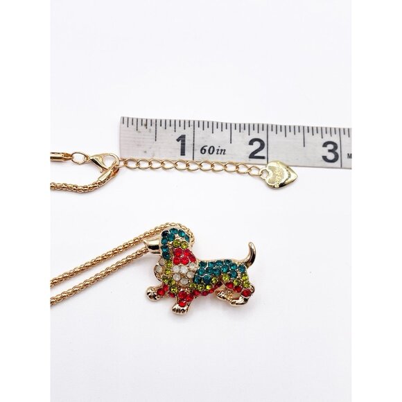 Betsey Johnson Multicolor Pave Crystal Dachshund Wiener Dog Pendant Necklace - Picture 6 of 8
